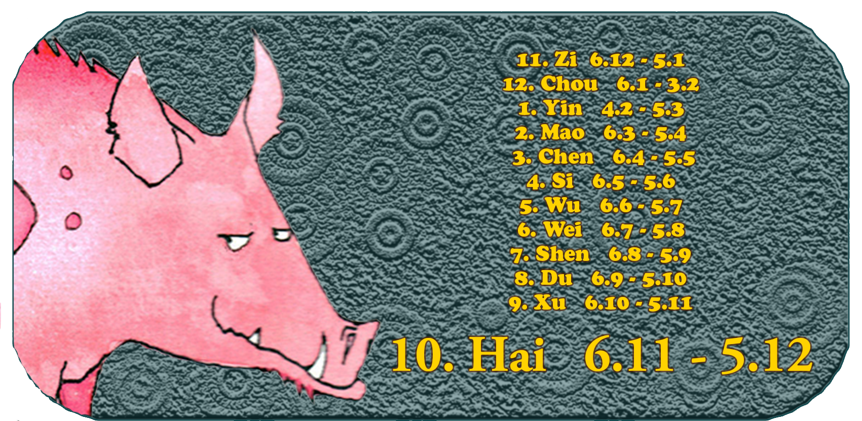 Kiinan horoskooppi | Kaksitoista kiinalaista eläintä | Possu, tammikuu, kuukausi 10 hai
